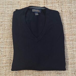 Brooks Brothers Navy Blue Extra Fine Italian Merino Vneck Sweater Large Mens